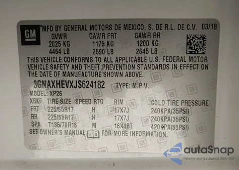 2018 Chevrolet Equinox Ls из США, поврежденный, VIN 3GNAXHEVXJS624182